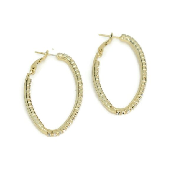 Lauren G Adams Oval Hoop Earrings Rhinestone Crystal Inside Out Gold Finish - Picture 2 of 5